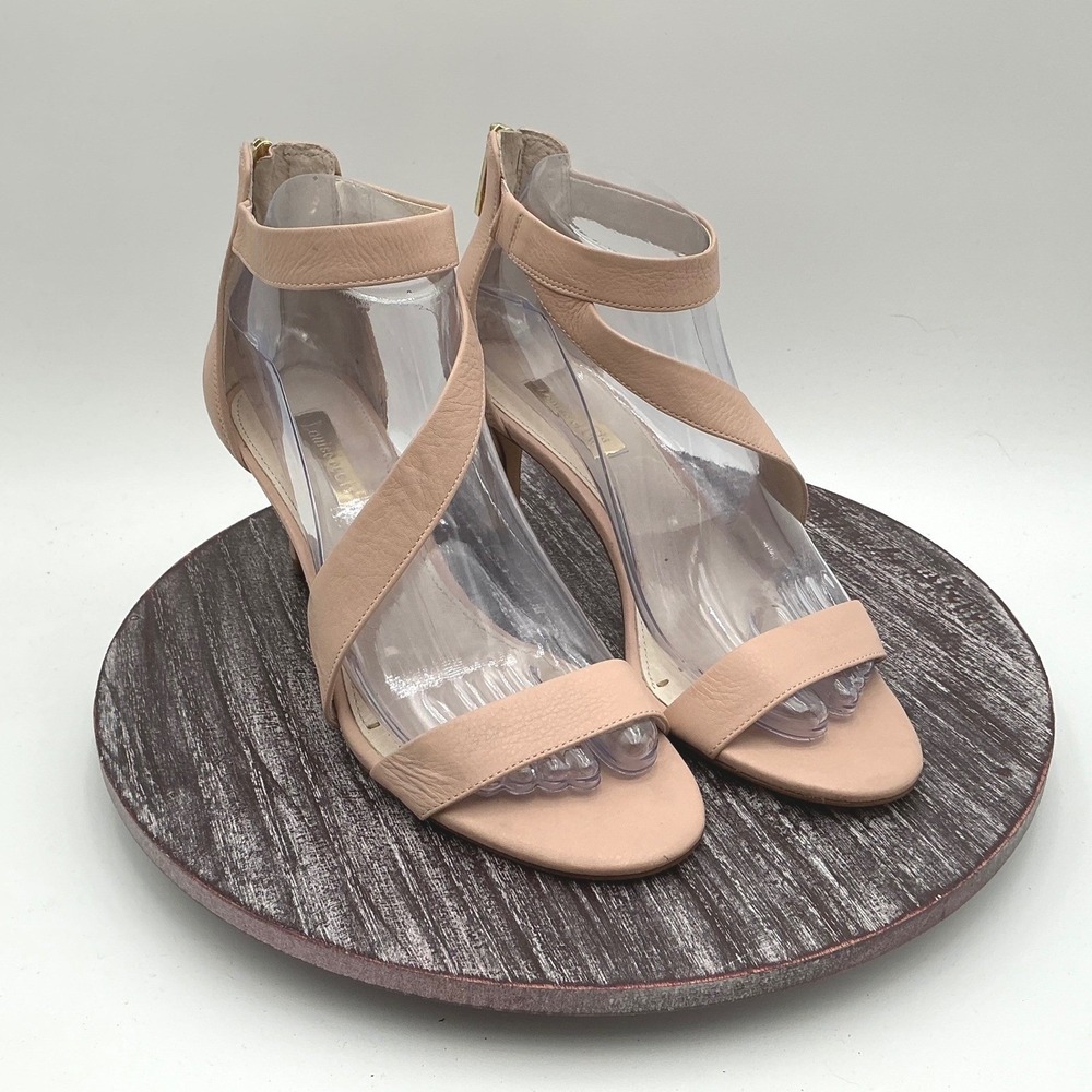 Louise et Cie High Heels Womens 7.5 Nude Leather Strappy Stiletto Zip Stiletto